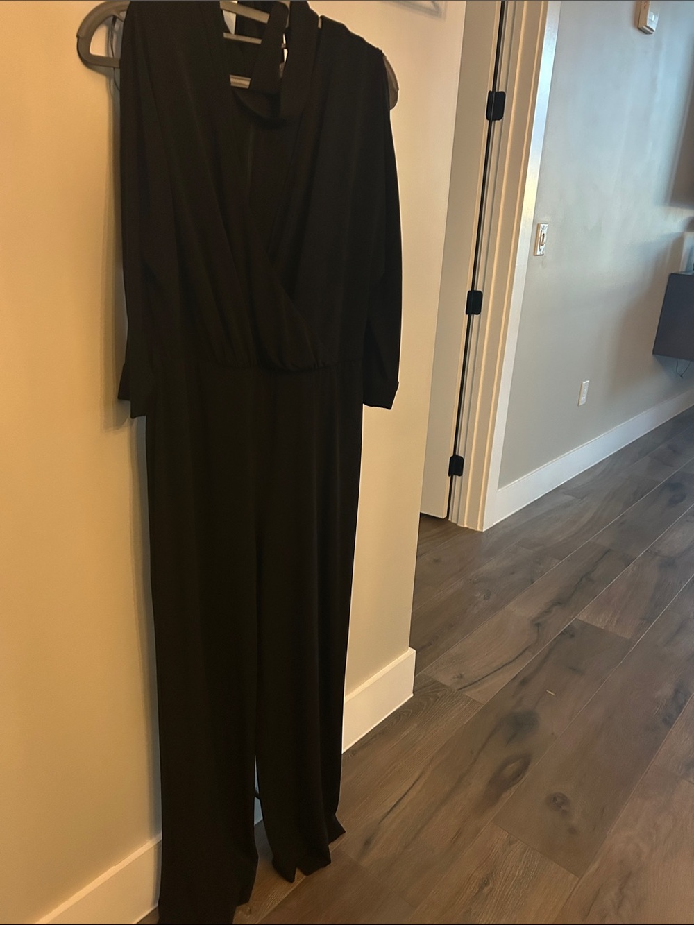 Calvin Klein Black Long-Sleeve Wrap Jumpsuit